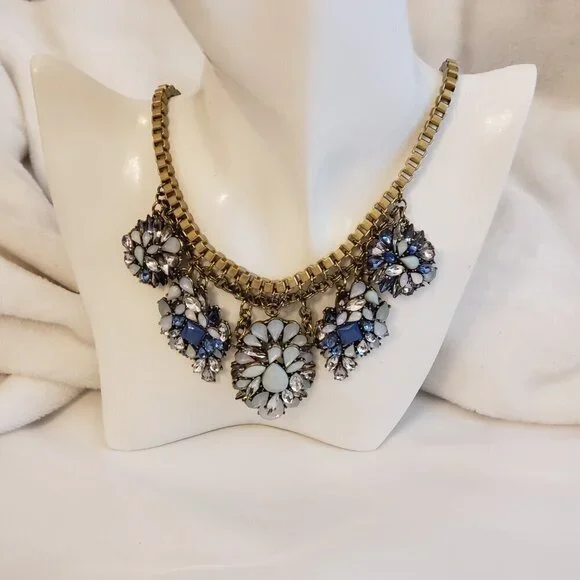 VTG Talbot's Blue & White Rhinestone Bib Statement Necklace - Picture 2 of 7